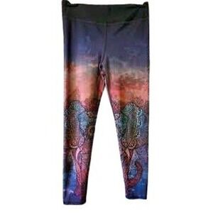 Evolution EVCR Elephant Mandala Print Leggings Boho Yoga Pants Multi-Color
